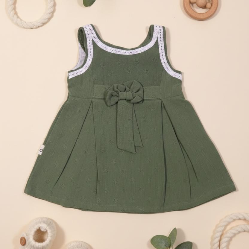 Olive Bow Charm Casual Frock - Image 2