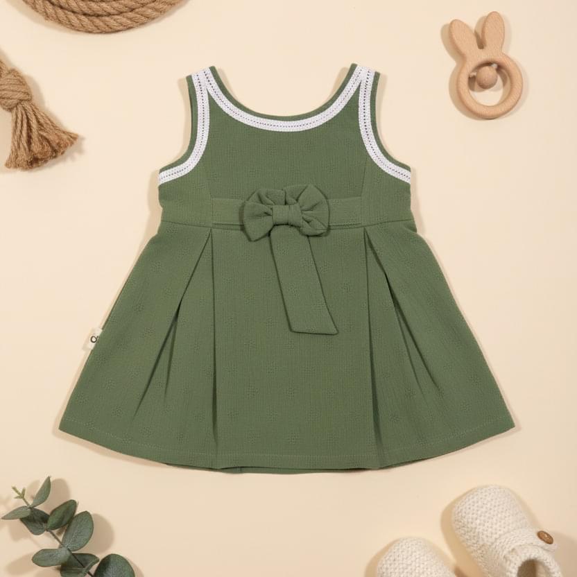 Olive Bow Charm Casual Frock