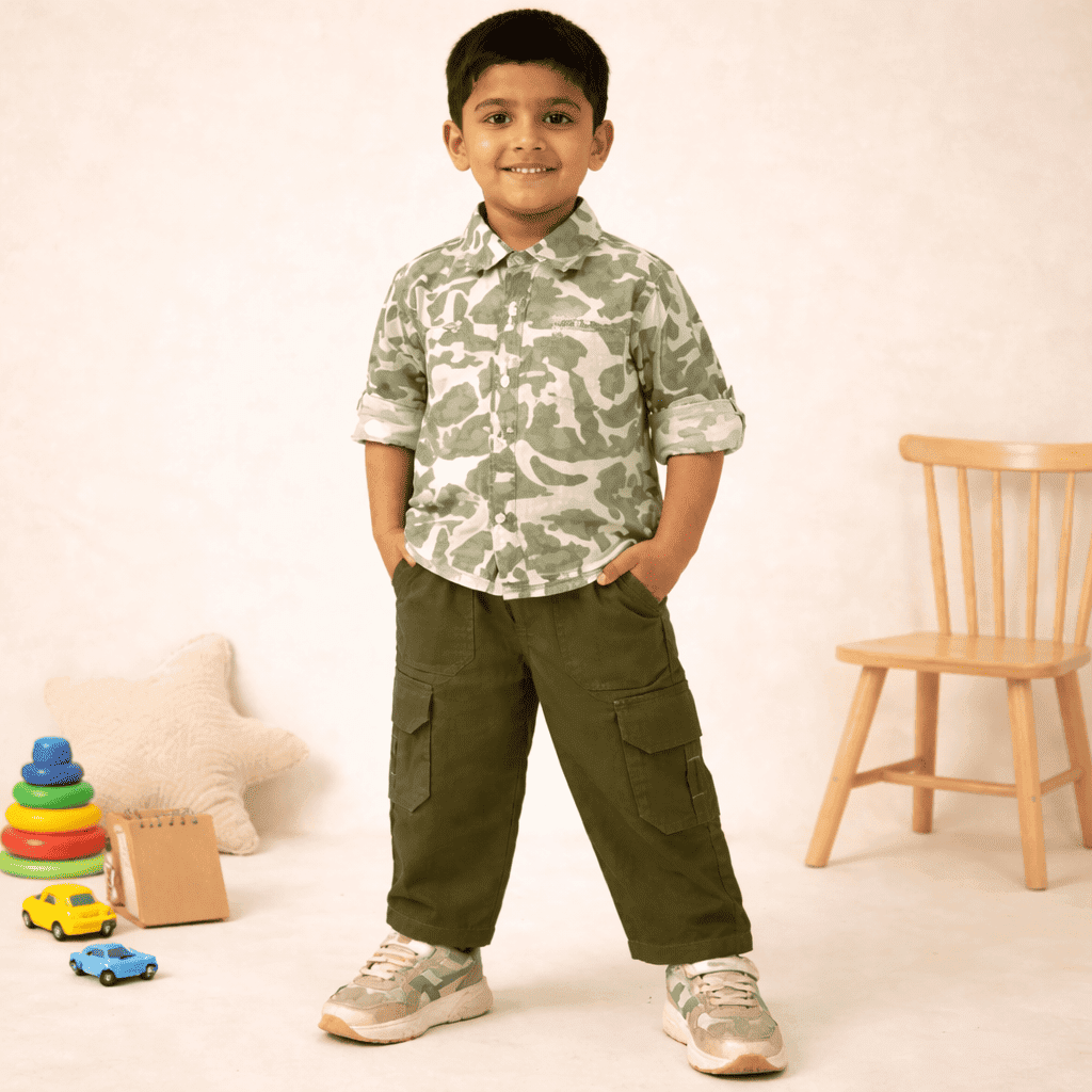 Stylish Boys Camouflage Shirt & Cargo Pant Co-Ord Set