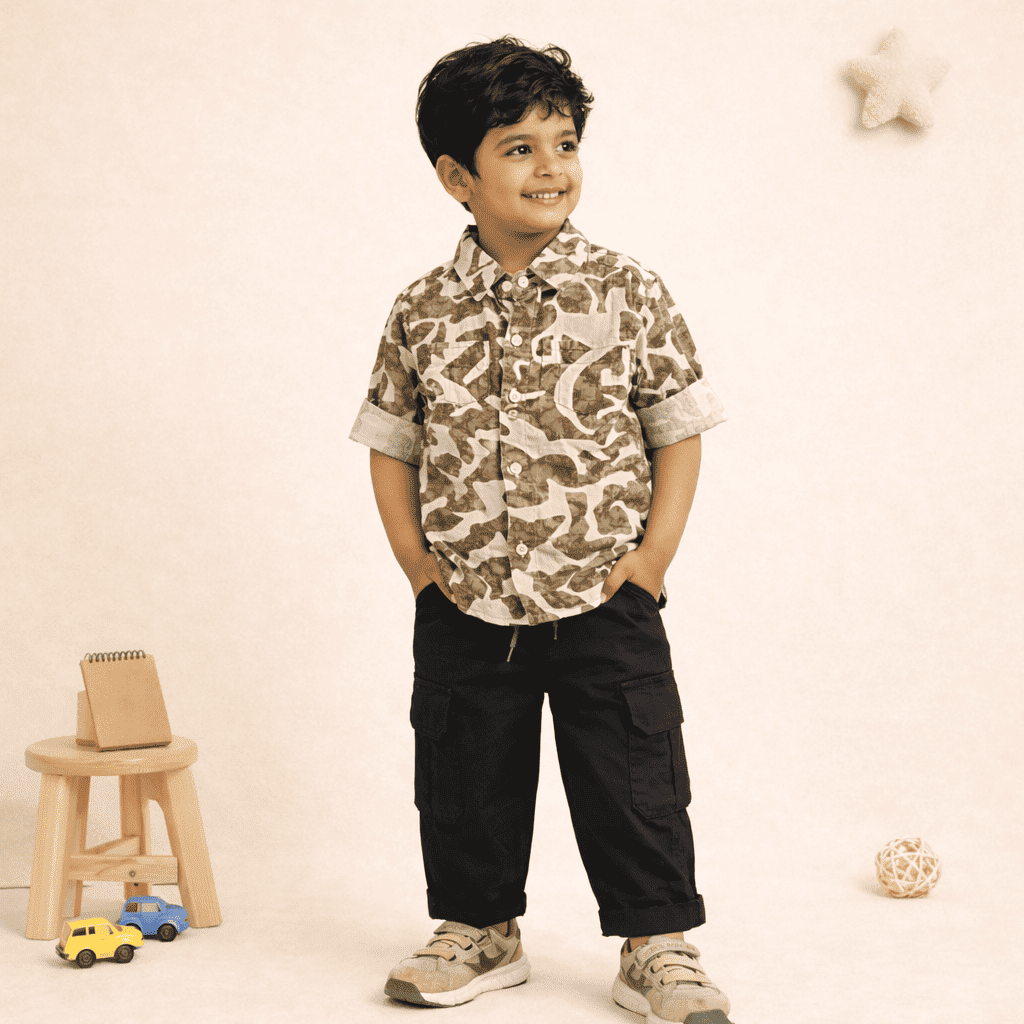 Premium Boys Casual Camo Shirt & Cargo Pants Outfit