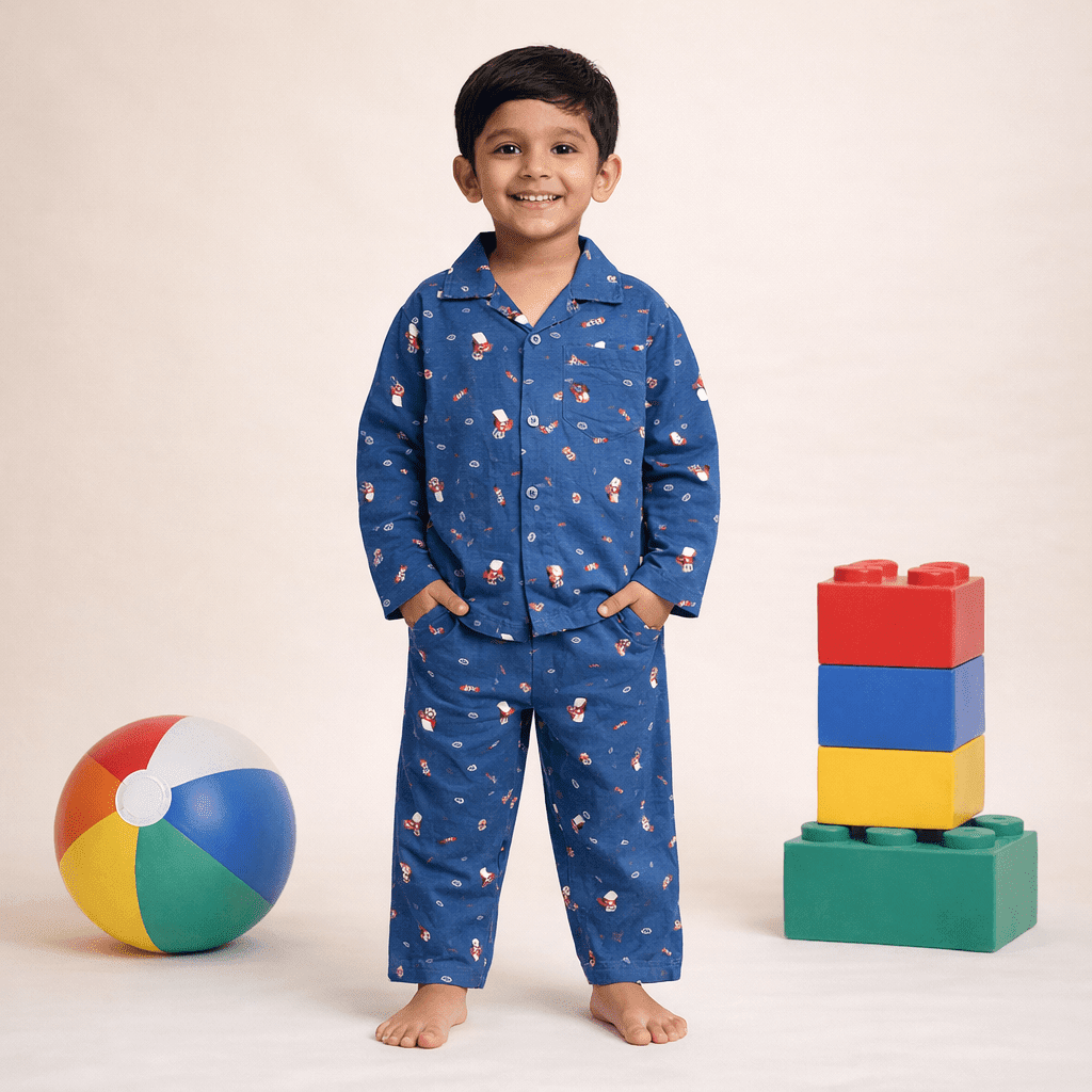Navy Blue Cotton Nightwear Set