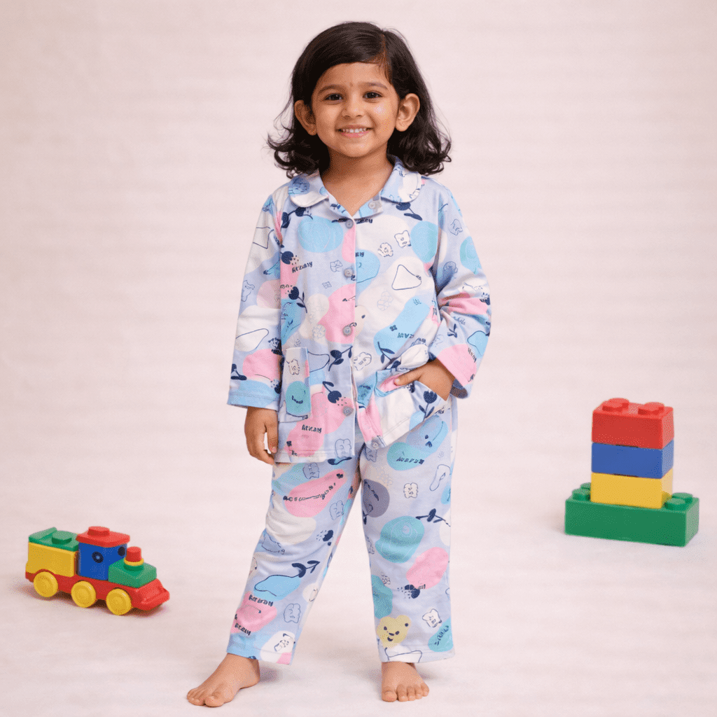 Pastel Blue Cotton Nightwear Set