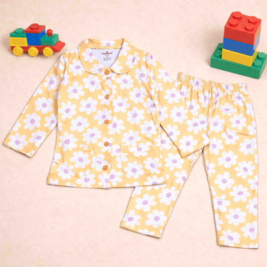 Yellow Floral Cotton Nightwear Set - Image 2