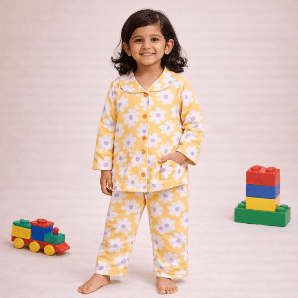 Yellow Floral Cotton Nightwear Set