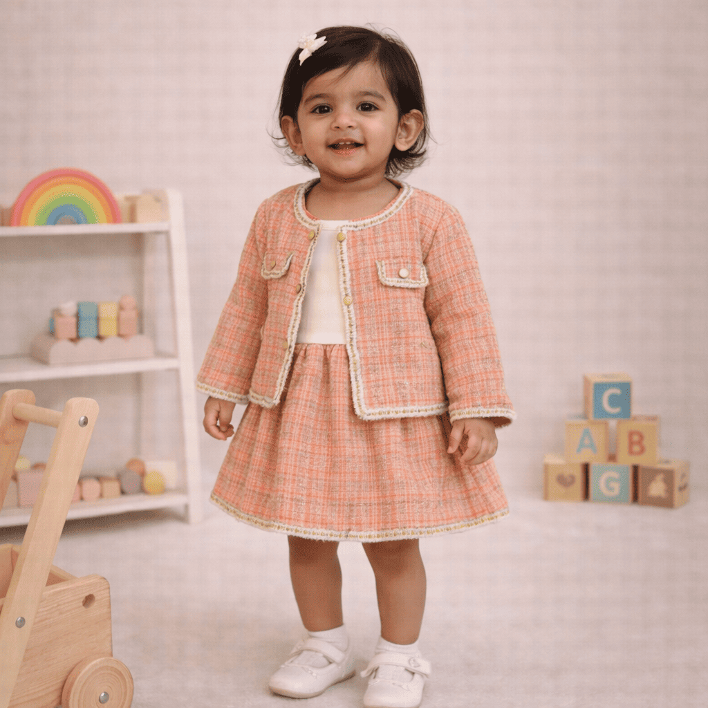 Peach Tweed Frock Set