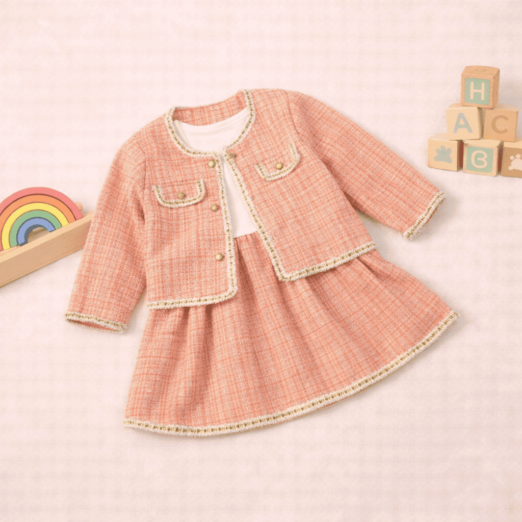 Peach Tweed Frock Set - Image 2