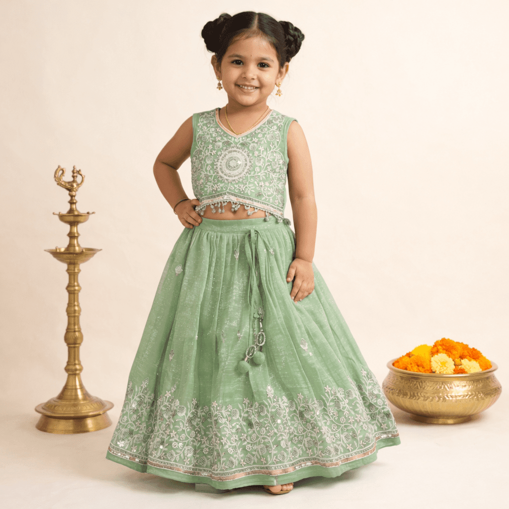Mint Green Embroidered Lehenga Choli