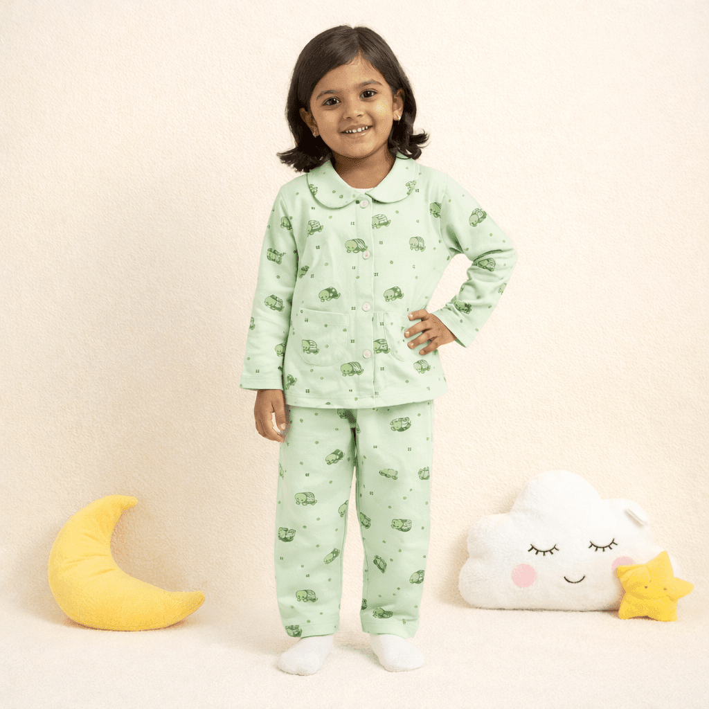 Mint Green Printed Cotton Pajama Set